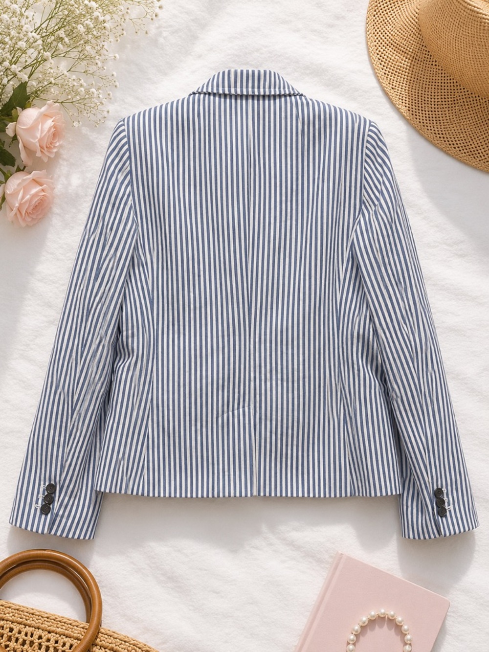 J.Crew Blue White Seersucker Stripe Blazer Size 8 Preppy Coastal - Picture 3 of 4